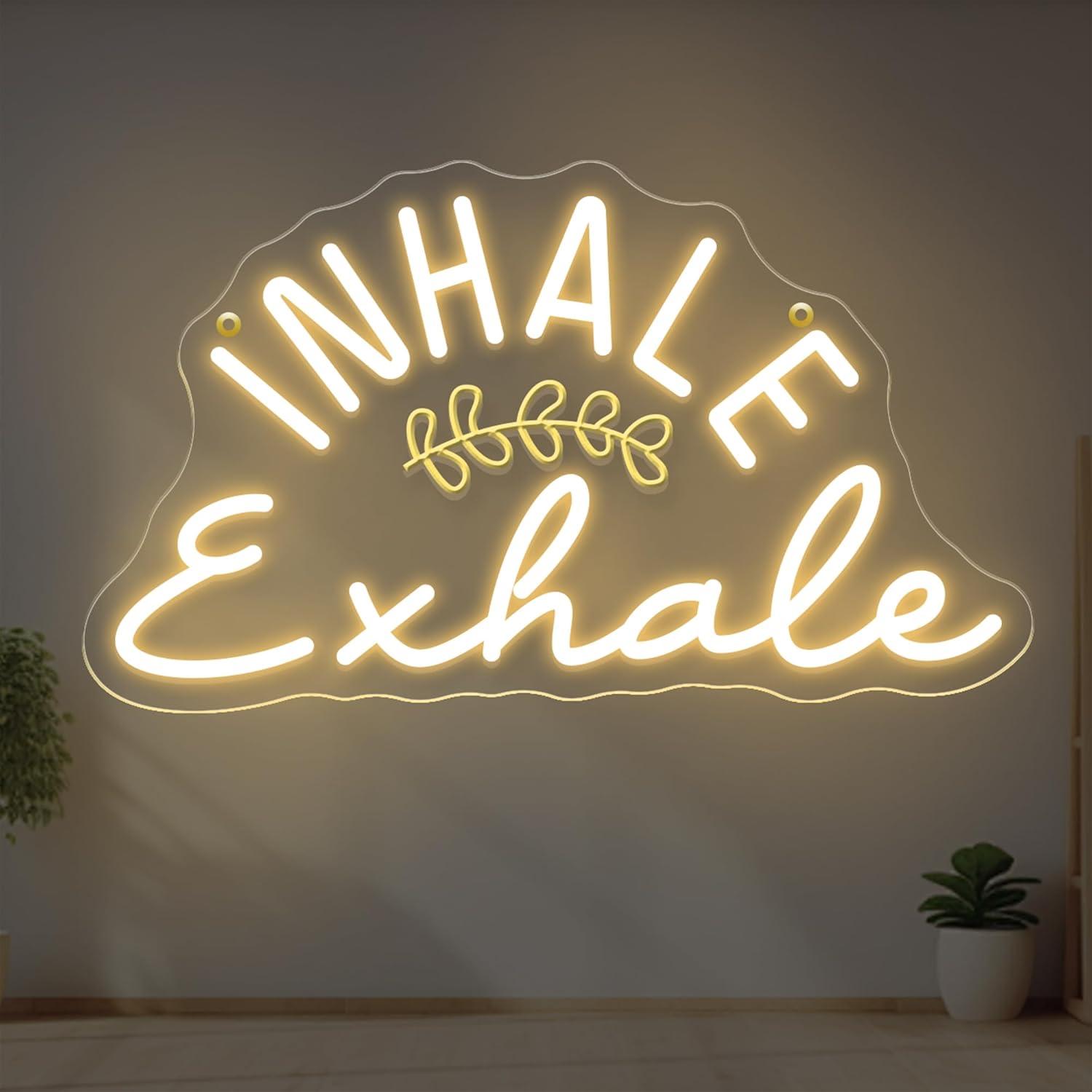 Pilates Yoga Wellness - インヘール・エクスヘールネオンサイン調光可能なLEDライト、ヨガスタジオ、瞑想、ピラティス、マインドフルネス、オフィス、ジム、ウェルネスルームの装飾、ギフトに最適