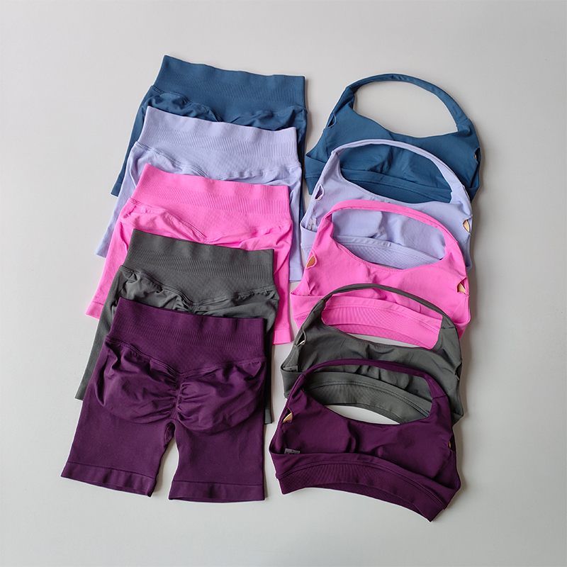 Pilates Yoga Clothes - セクシーなホルターネック美しいバックハイウエストピーチスポーツブラショーツスーツピラティス収集ヨガベストトレーニングフィットネスブラセット