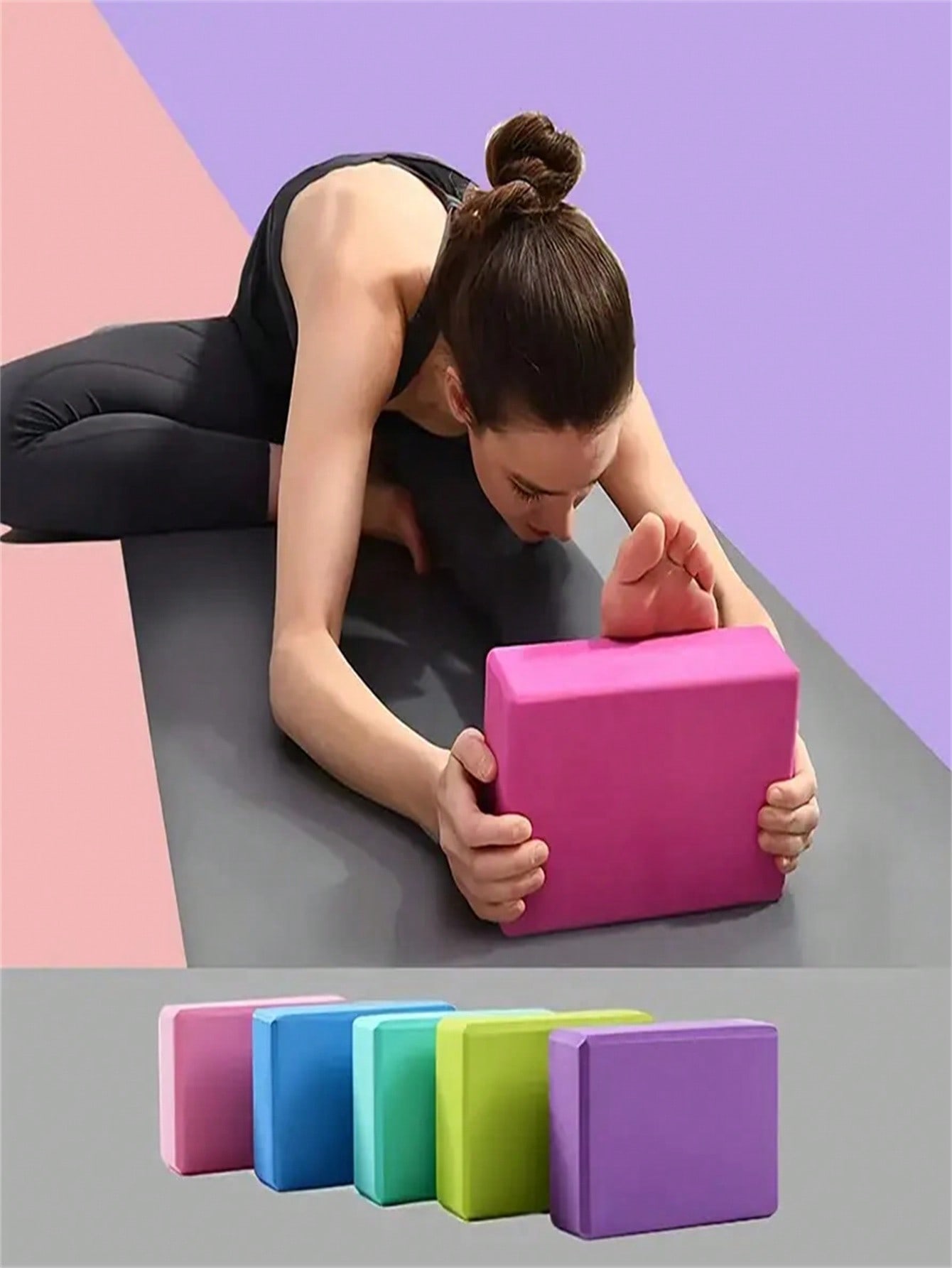 Pilates Yoga Block - 1 ブラック高密度EVAフォームヨガブロック - フィットネス、ダンスストレッチ、ピラティスに適したしっかりとしたサポートブロック - 個別包装