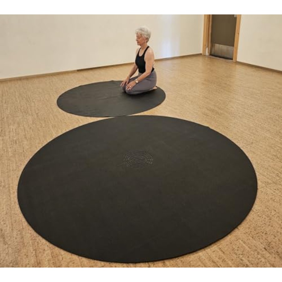 Pilates Yoga And Tai Chi - 72 6フィートの大型円形ヨガマット、瞑想、ピラティス、太極拳陰陽用、PVC製、黒、滑り止め表面
