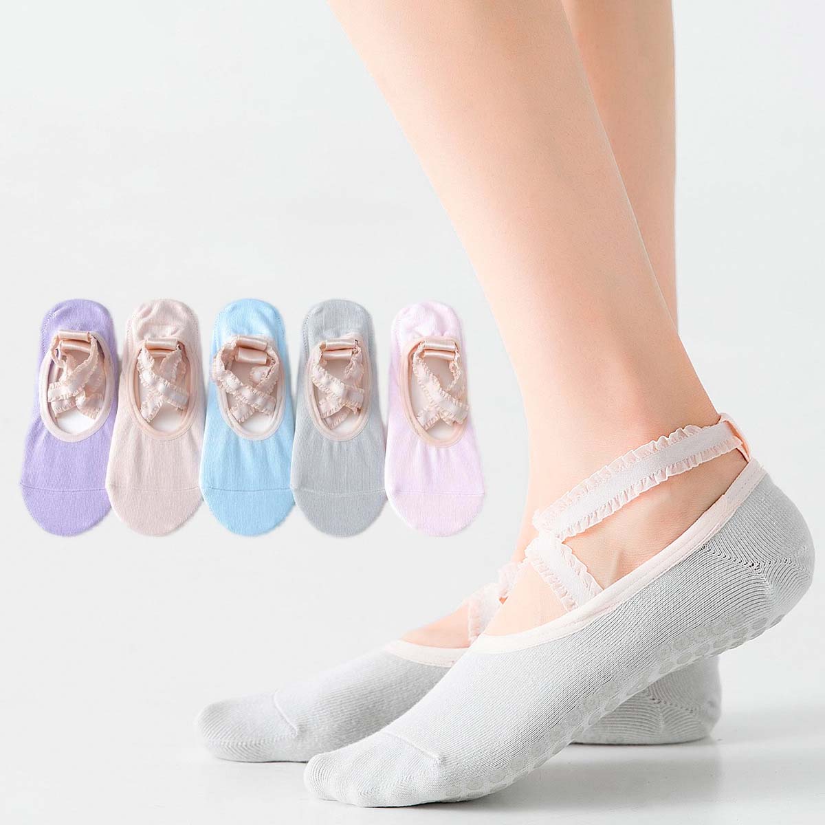 Yoga Pilates Girl - プロフェッショナルソリッドカラーヨガソックスシリコン滑り止めバレエピラティスソックスバックレス通気性包帯コットンダンススポーツソックス