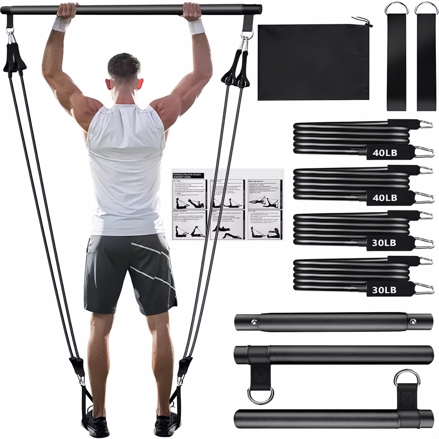 Pilates Yoga Tone - ポータブルヨガピラティスバースティック、レジスタンスバンド付き、ホームジム、筋肉強化バー、フィットネスストレッチ、スポーツ、ボディワークアウト、エクササイズ