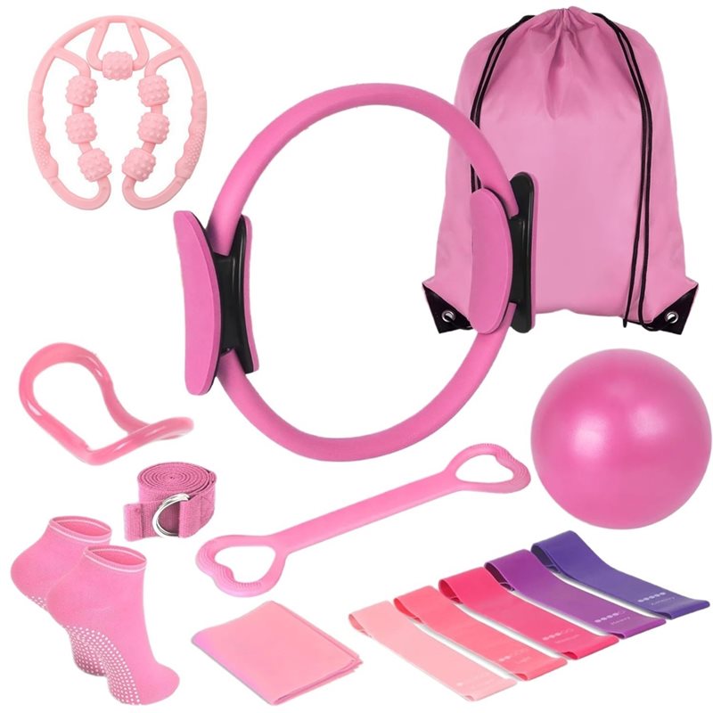 Pilates Yoga Tone - 14個入りヨガピラティス器具キット、自宅トレーニング用、ピラティスリングセット、コンパクトなトーニングフィットネス必需品セットアクセサリー-A00E