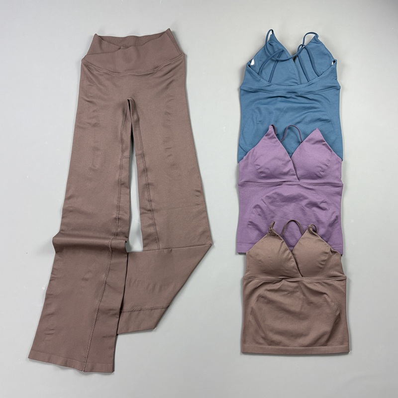 Pilates Yoga Clothes - 2ピース レディース シームレス ヨガ ワークアウトセット 薄型ストラップ