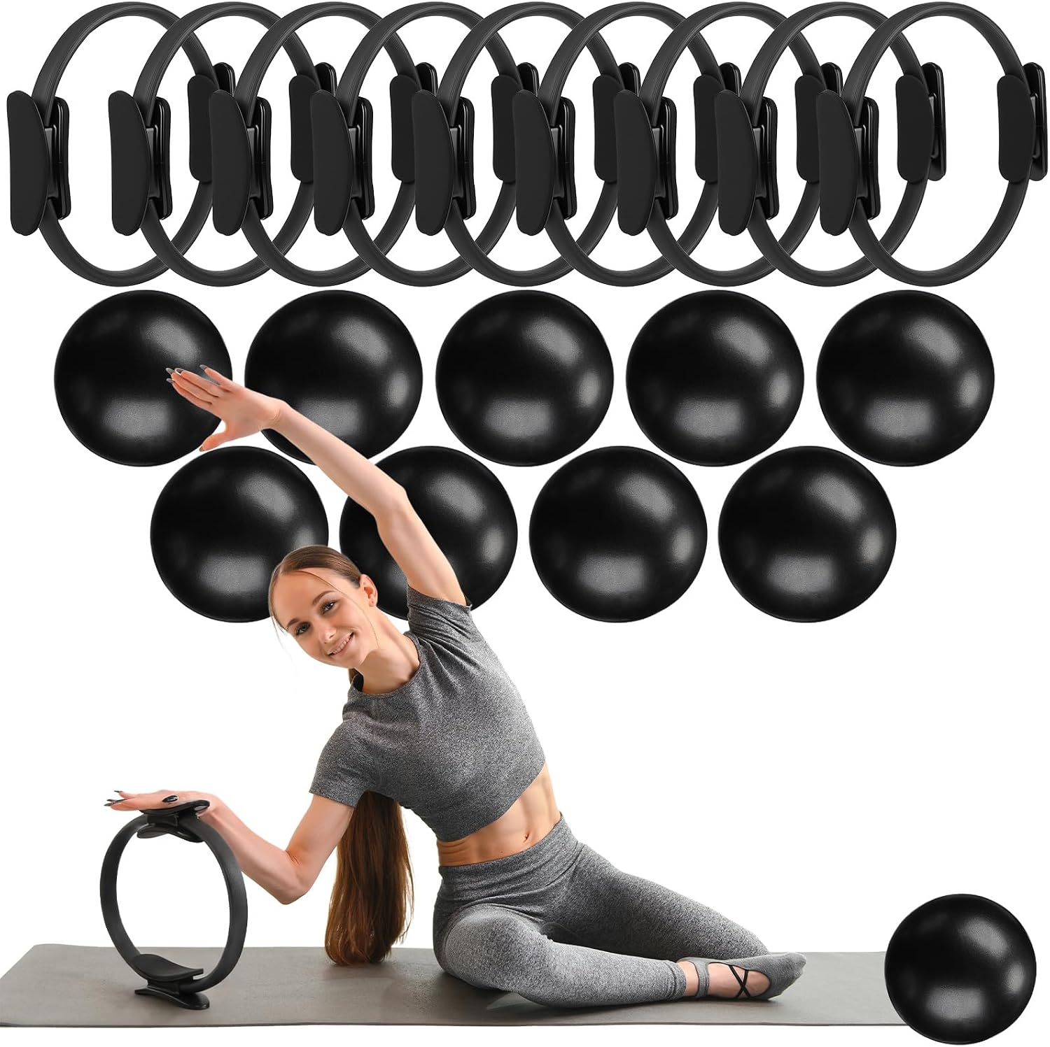 18個入りピラティスリング＆ボールセット、小型エクササイズサ - Pilates Yoga Tone のレビューと価格