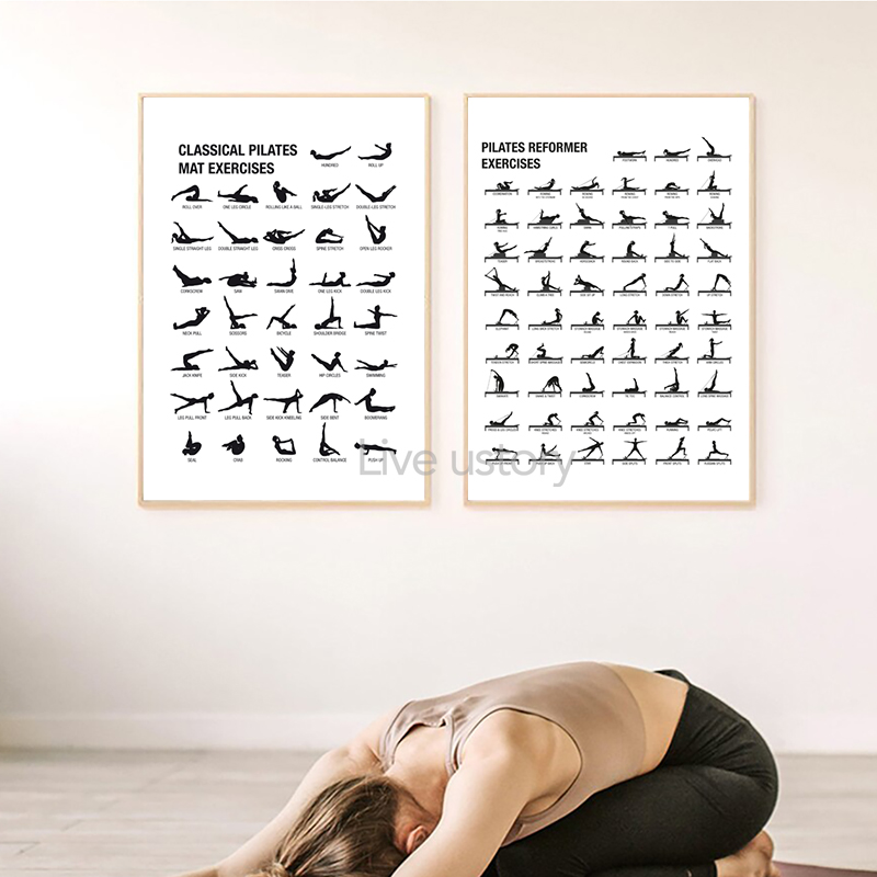 フレームレスピラティスワークアウトチャートポスターキャンバス - Yoga Pilates Yoga のレビューと価格