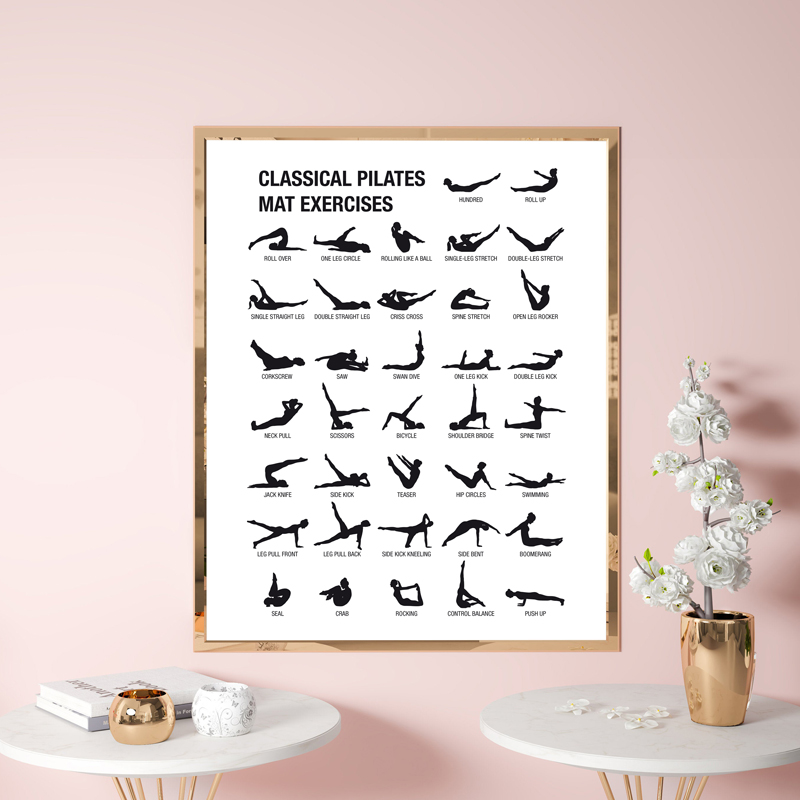 フレームレスピラティスワークアウトチャートポスターキャンバス - Yoga Pilates Yoga のレビューと価格