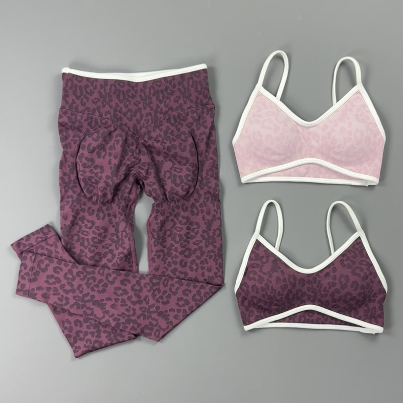 2ピースヨガセット レディース レオパード柄 薄型ストラップ - Pilates Yoga Clothes のレビューと価格